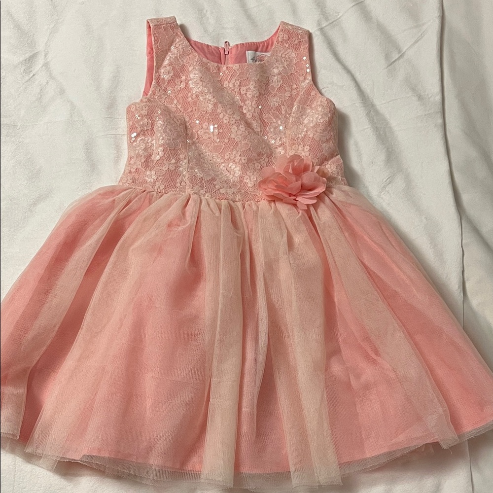 Pink Sequin Tulle Dress with Floral Detail